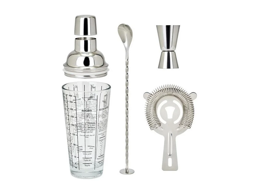 Set a cocktails - LIVOO - GS156 - 400 ml - Acier inoxydable - 1 shaker, 1 doseur, 1 cuillere, 1 passoire - Double graduation