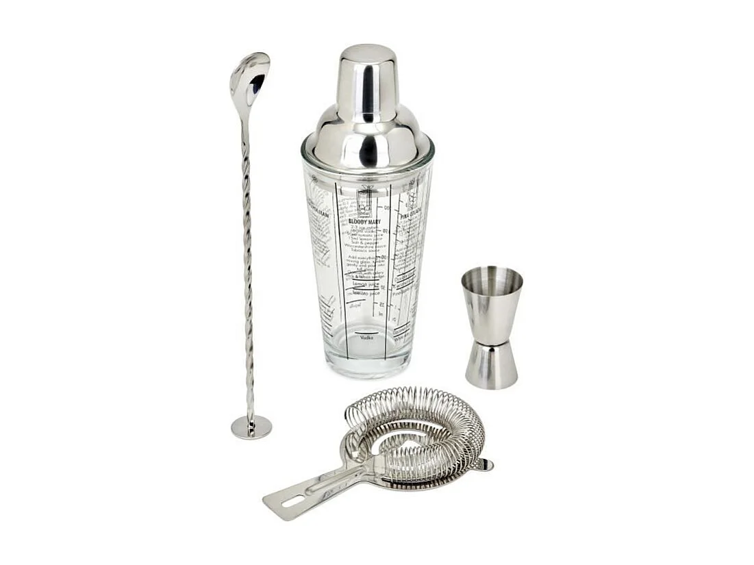 Set a cocktails - LIVOO - GS156 - 400 ml - Acier inoxydable - 1 shaker, 1 doseur, 1 cuillere, 1 passoire - Double graduation