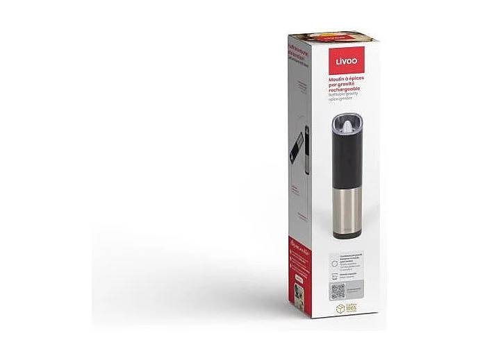 Moulin a épices - LIVOO - GS161 - 80 ml - Moulure réglable - LED bleue - Par gravité rechargeable