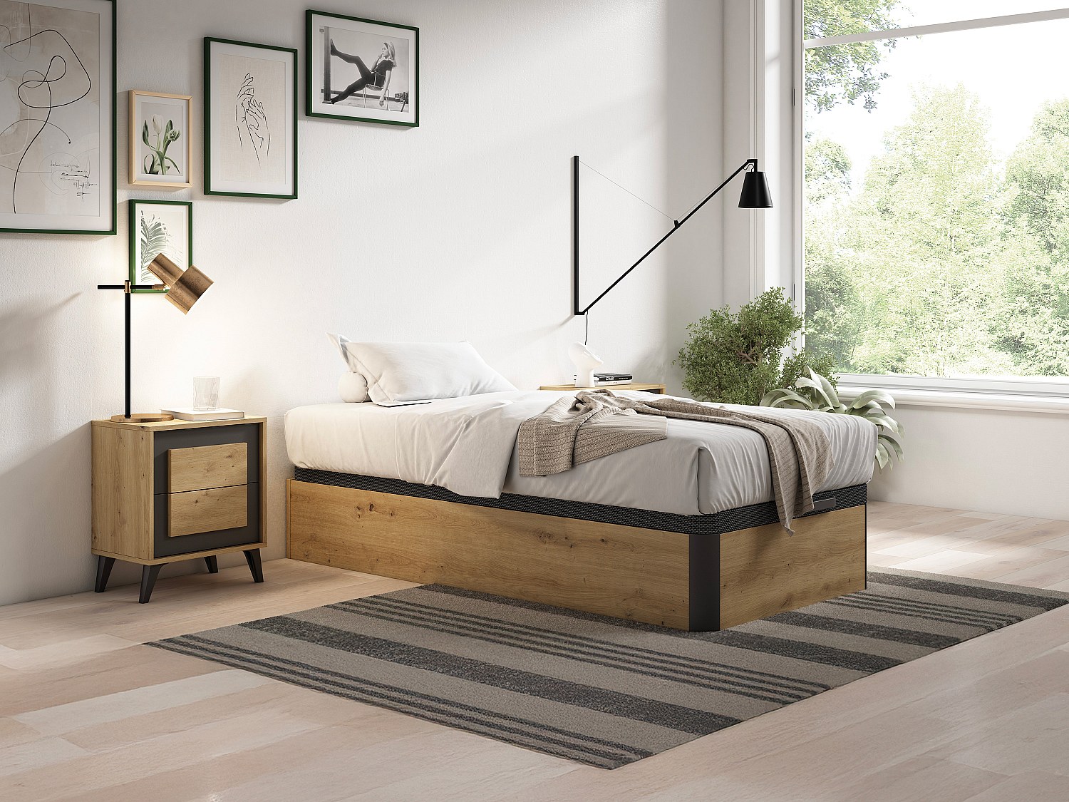Vente-unique Bett Mit Bettkasten 90 X 190 Cm - Hell-Natur & Schwarz - Namosi Von YsmÉE