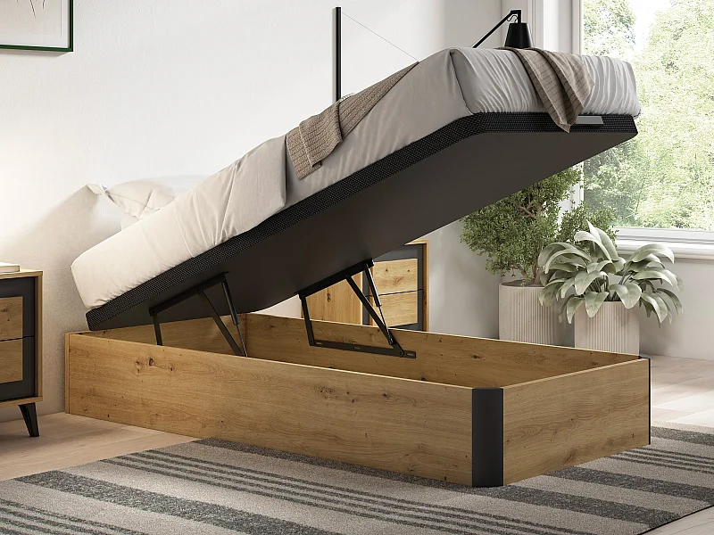 Cama con canapé 90 x 190 cm - Natural claro y negro - NAMOSI de YSMÉE