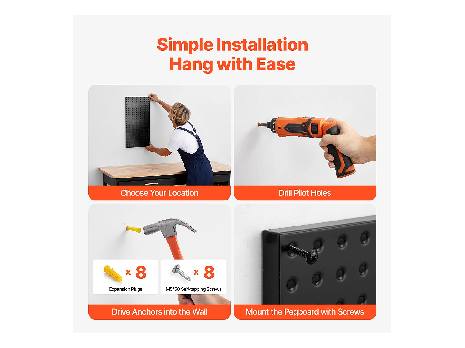 Panneaux Perforés en Métal SucceBuy, 2 Panneaux, 609,6x304,8 mm, pour Outils de Garage