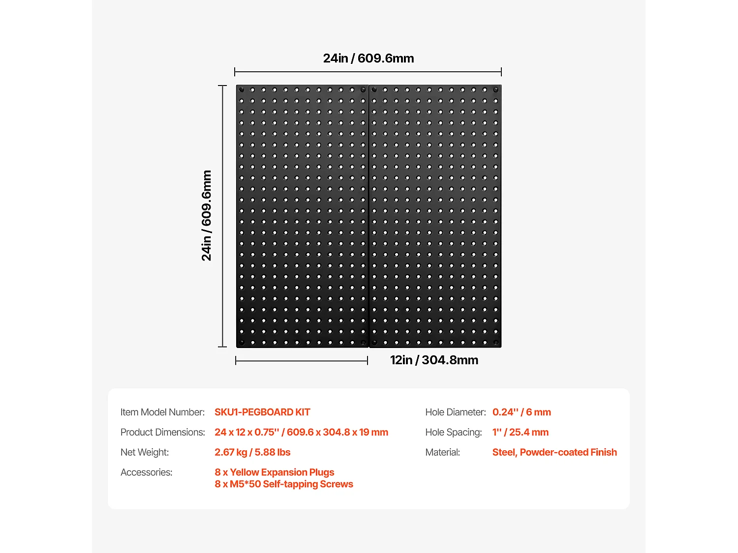 Panneaux Perforés en Métal SucceBuy, 2 Panneaux, 609,6x304,8 mm, pour Outils de Garage