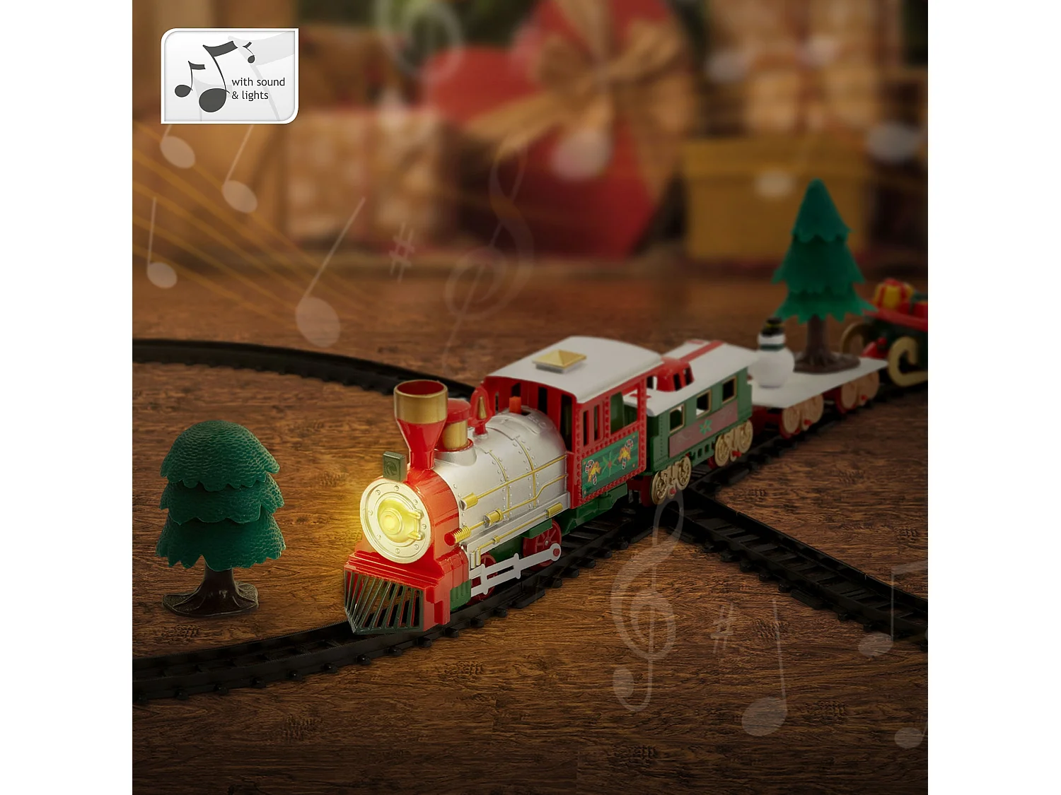 Train de Noël sur rails enfants avec locomotive 3 wagons lumière son mélodie jingle bells, à piles, set de 22 pièces, jouet circuit ferroviaire