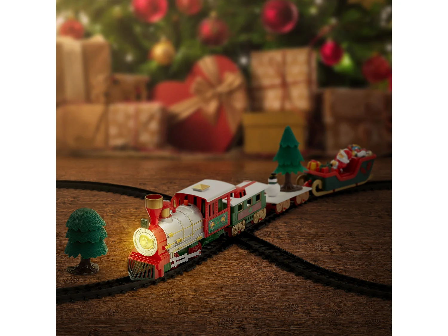 Train de Noël sur rails enfants avec locomotive 3 wagons lumière son mélodie jingle bells, à piles, set de 22 pièces, jouet circuit ferroviaire
