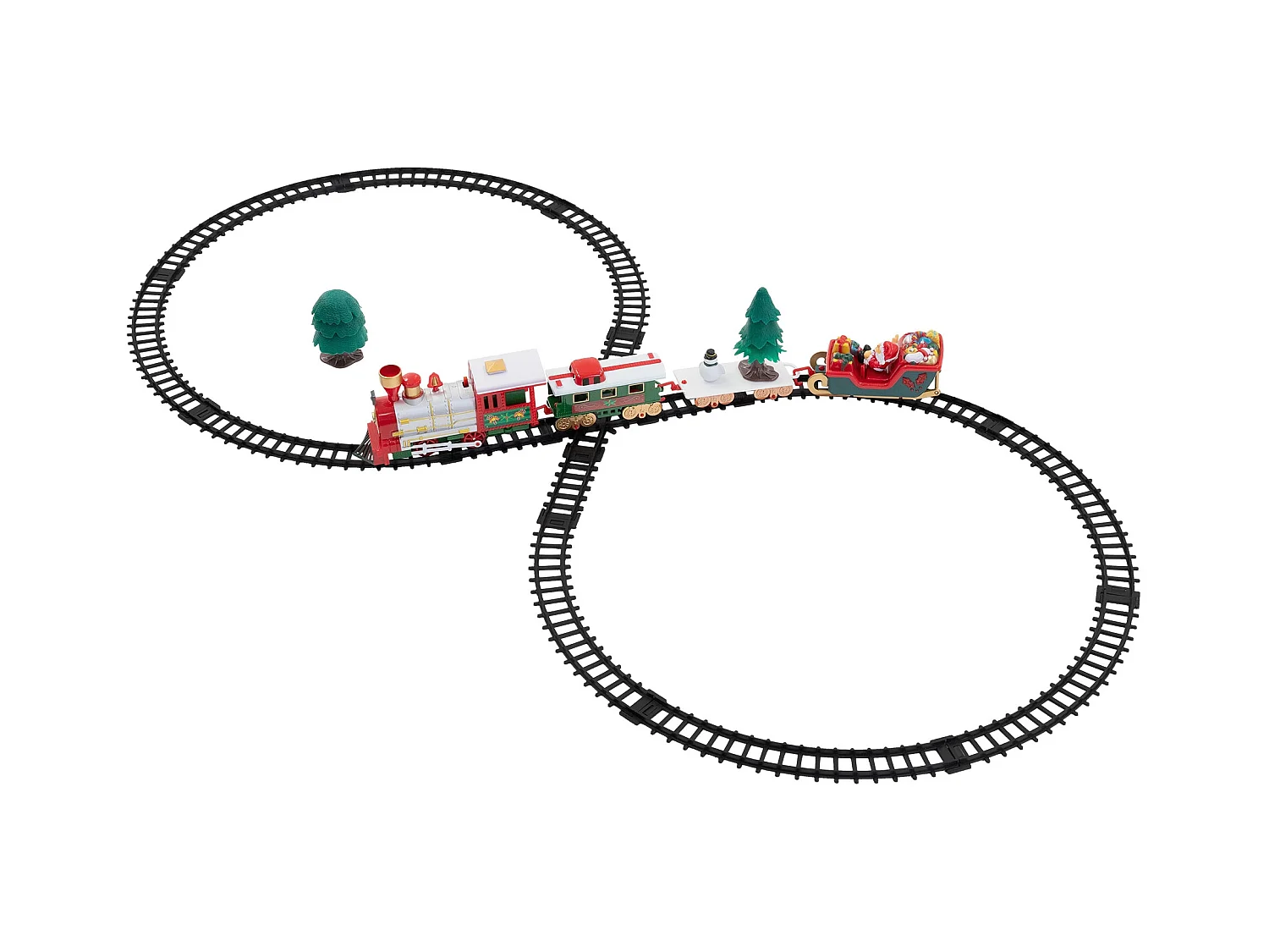 ECD Germany Tren de Navidad para árbol 22 piezas con locomotora, 3 vagones, vías, luz y sonido, función a pilas, ferrocarril de juguete para regalo