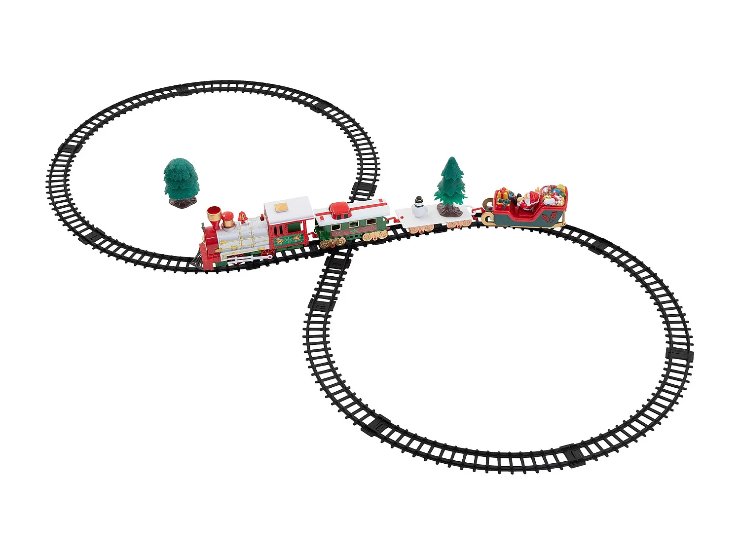ECD Germany Tren de Navidad para árbol 22 piezas con locomotora, 3 vagones, vías, luz y sonido, función a pilas, ferrocarril de juguete para regalo