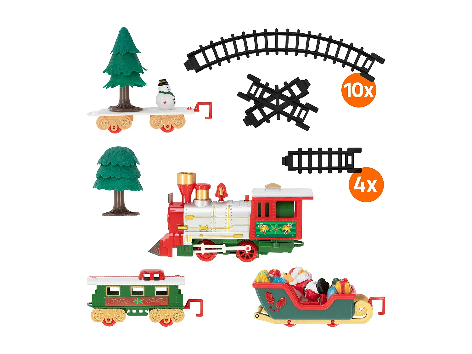 ECD Germany Tren de Navidad para árbol 22 piezas con locomotora, 3 vagones, vías, luz y sonido, función a pilas, ferrocarril de juguete para regalo