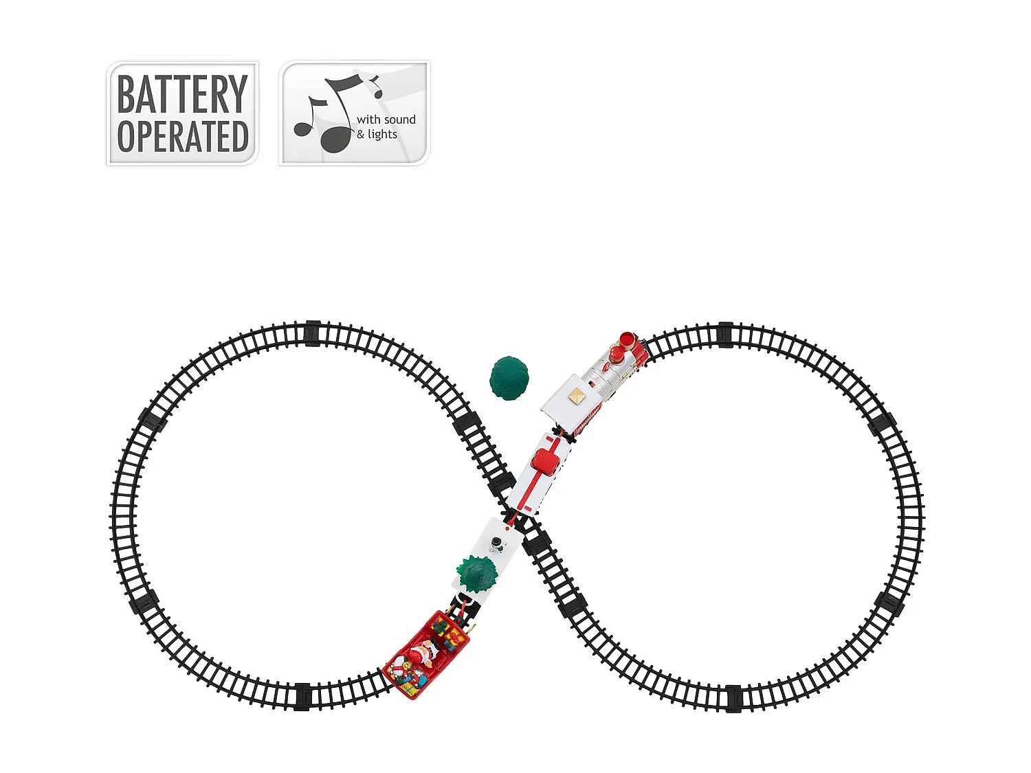 ECD Germany Tren de Navidad para árbol 22 piezas con locomotora, 3 vagones, vías, luz y sonido, función a pilas, ferrocarril de juguete para regalo