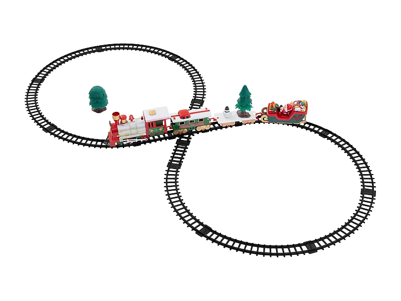 ECD Germany Tren de Navidad para árbol 22 piezas con locomotora, 3 vagones, vías, luz y sonido, función a pilas, ferrocarril de juguete para regalo