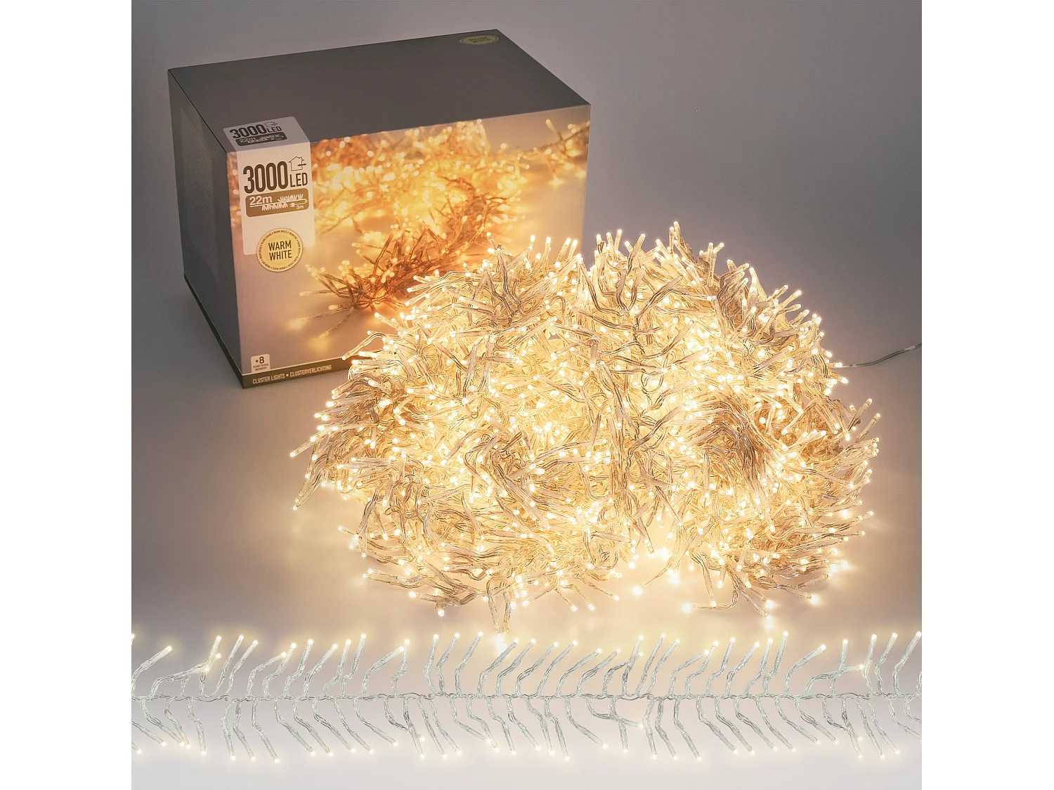 Guirlande lumineuse de noël 22 m 3000 LED blanc chaud avec minuterie 8 modes d'éclairage chaînes de lumières décoratives fête en grappe étanche IP44