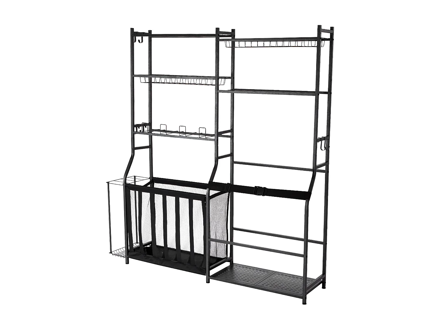 Organisateur de Rangement de Golf SucceBuy, Support pour 2 Sacs, Chariot pour Clubs et Balles pour Garage, Noir