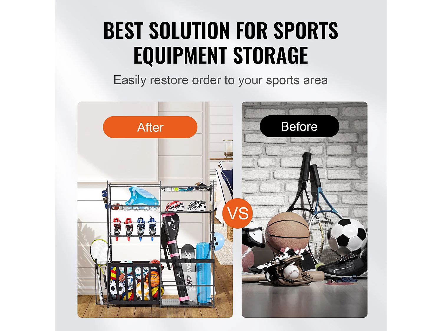 Organisateur de Rangement de Golf SucceBuy, Support pour 2 Sacs, Chariot pour Clubs et Balles pour Garage, Noir