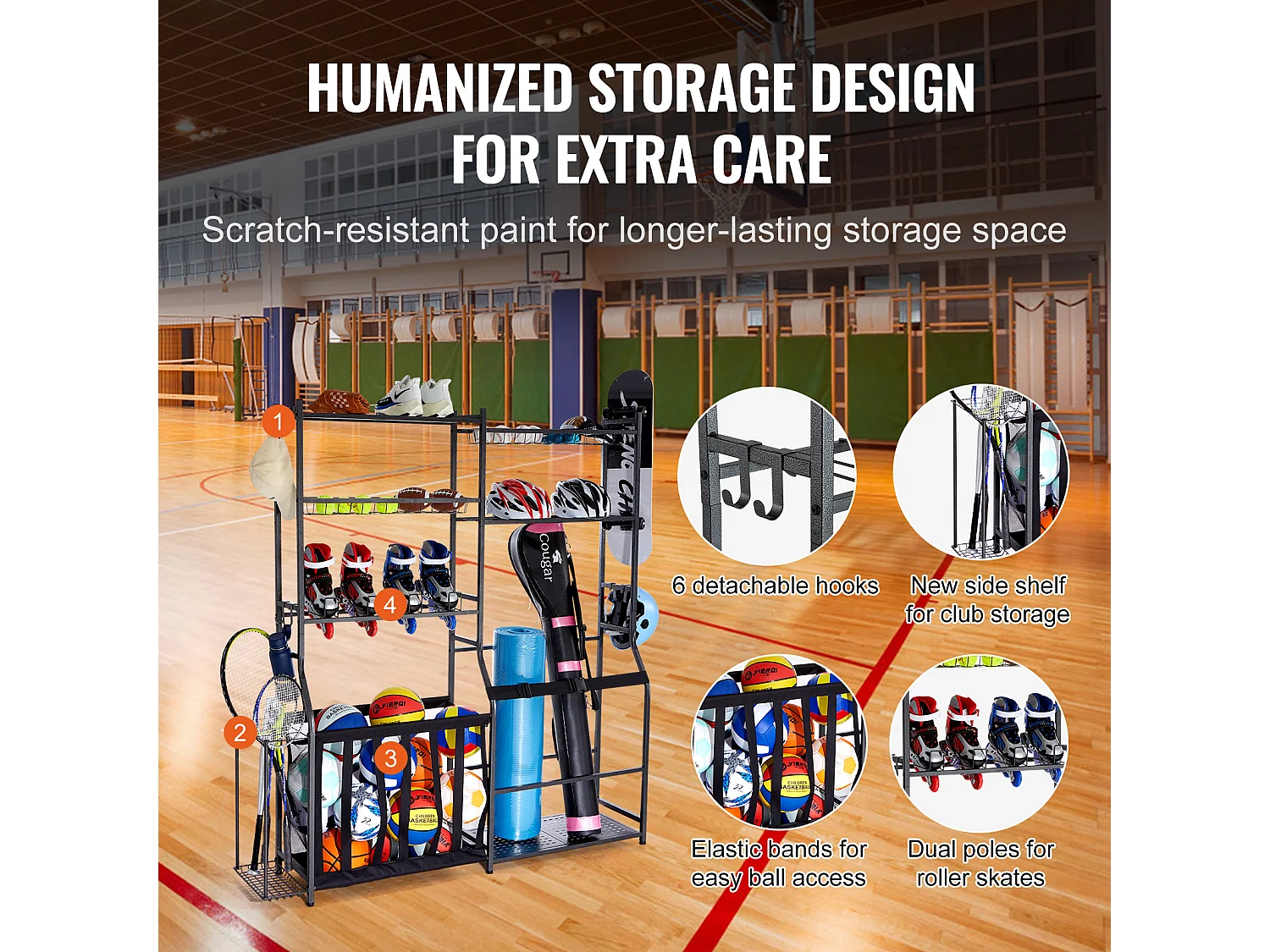 Organisateur de Rangement de Golf SucceBuy, Support pour 2 Sacs, Chariot pour Clubs et Balles pour Garage, Noir