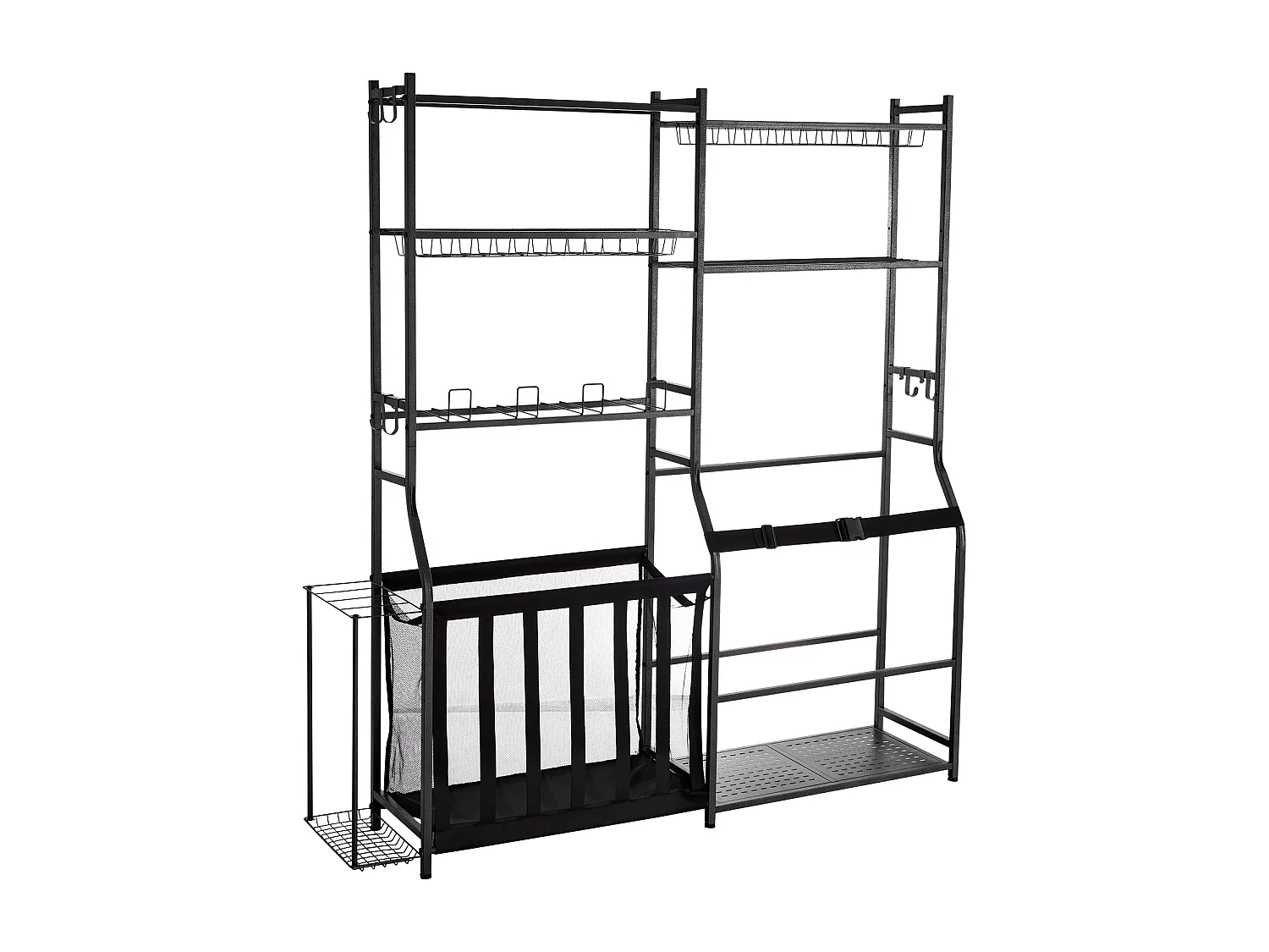 Organisateur de Rangement de Golf SucceBuy, Support pour 2 Sacs, Chariot pour Clubs et Balles pour Garage, Noir