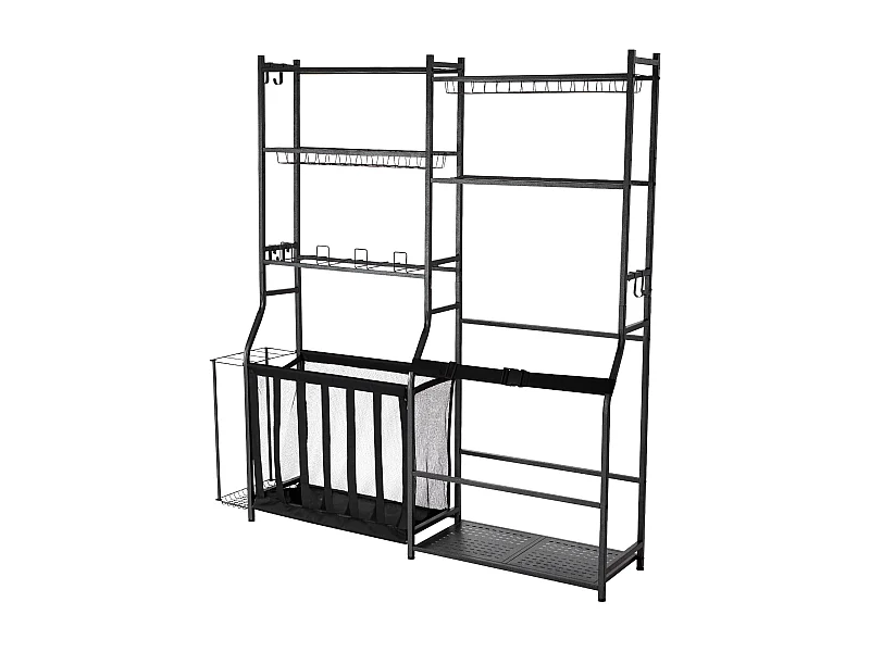 Organisateur de Rangement de Golf SucceBuy, Support pour 2 Sacs, Chariot pour Clubs et Balles pour Garage, Noir