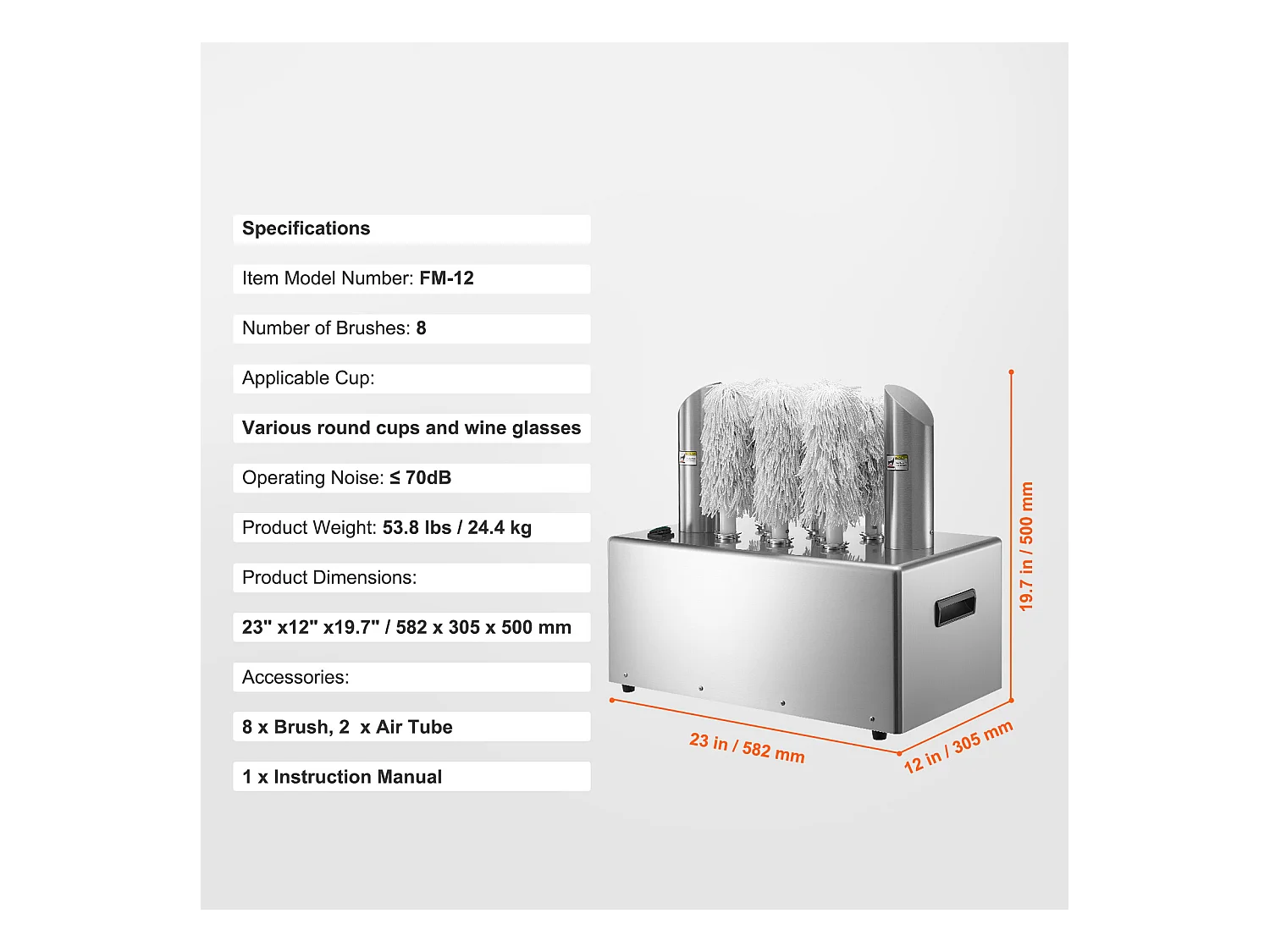 Polissoir à Verres à Vin SucceBuy, 8 Brosses, 660 Tasses/h, pour Bar et Restaurant