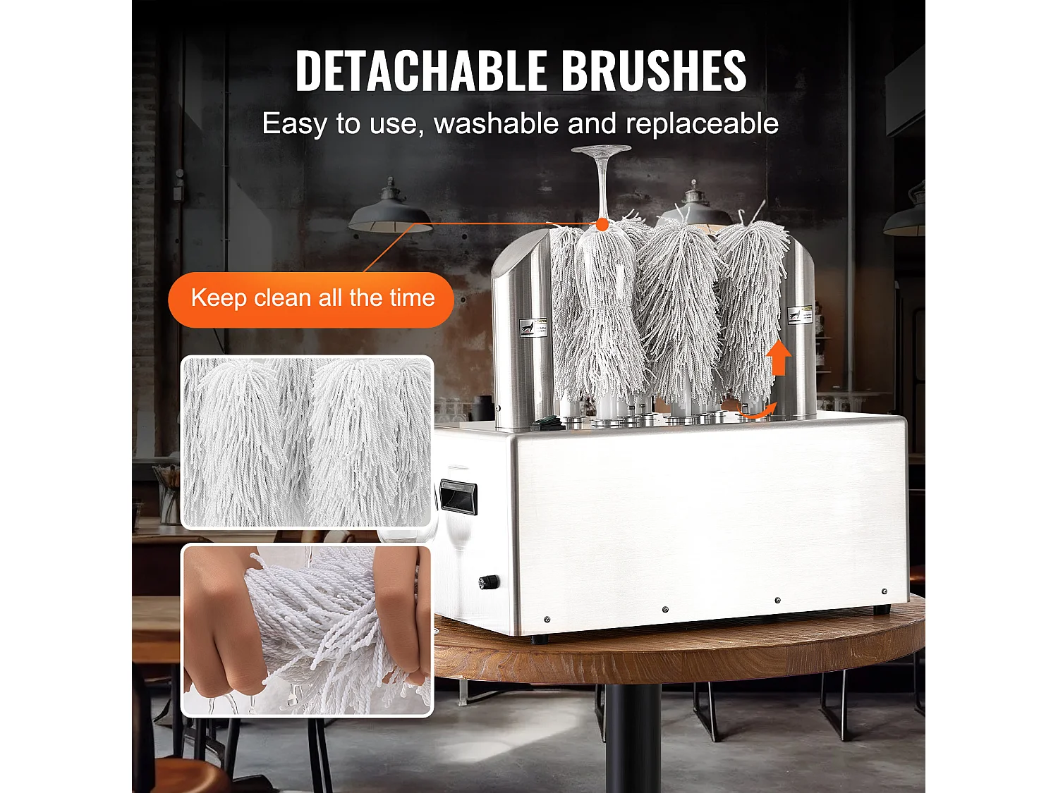 Polissoir à Verres à Vin SucceBuy, 8 Brosses, 660 Tasses/h, pour Bar et Restaurant