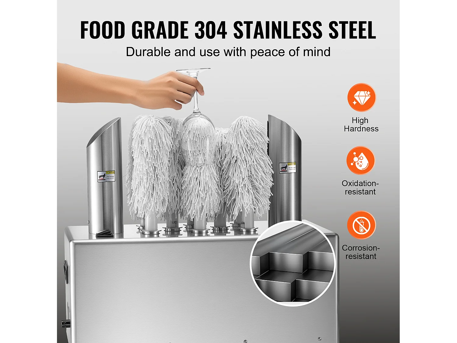 Polissoir à Verres à Vin SucceBuy, 8 Brosses, 660 Tasses/h, pour Bar et Restaurant