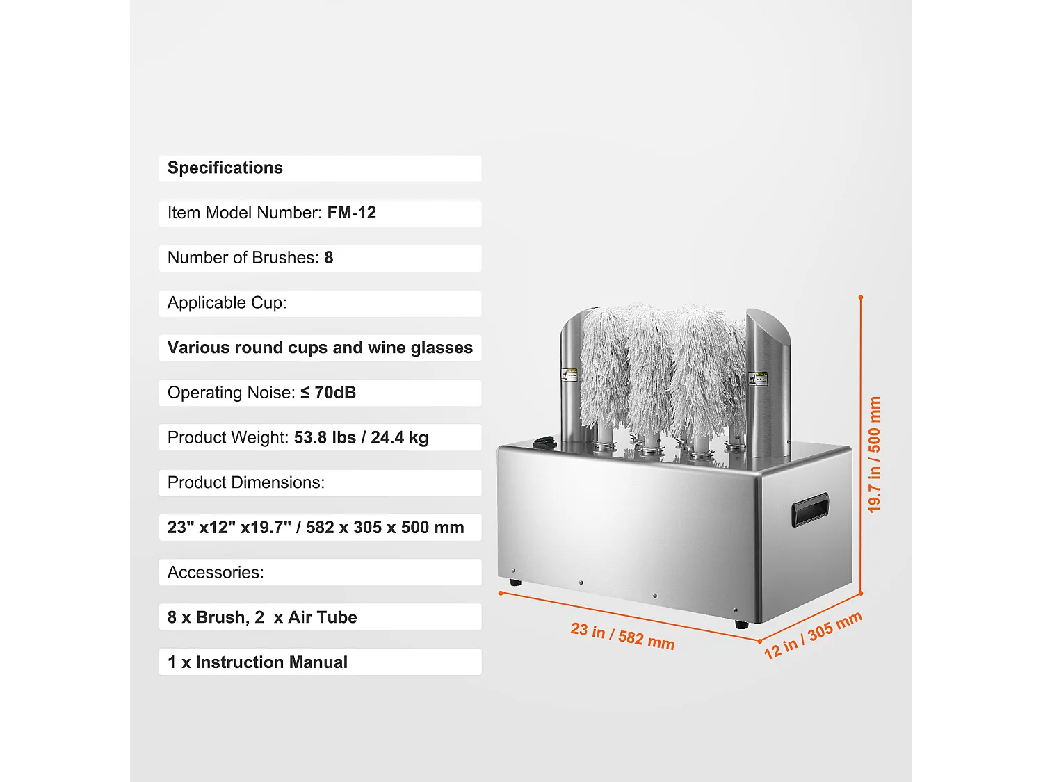 Polissoir à Verres à Vin SucceBuy, 8 Brosses, 660 Tasses/h, pour Bar et Restaurant