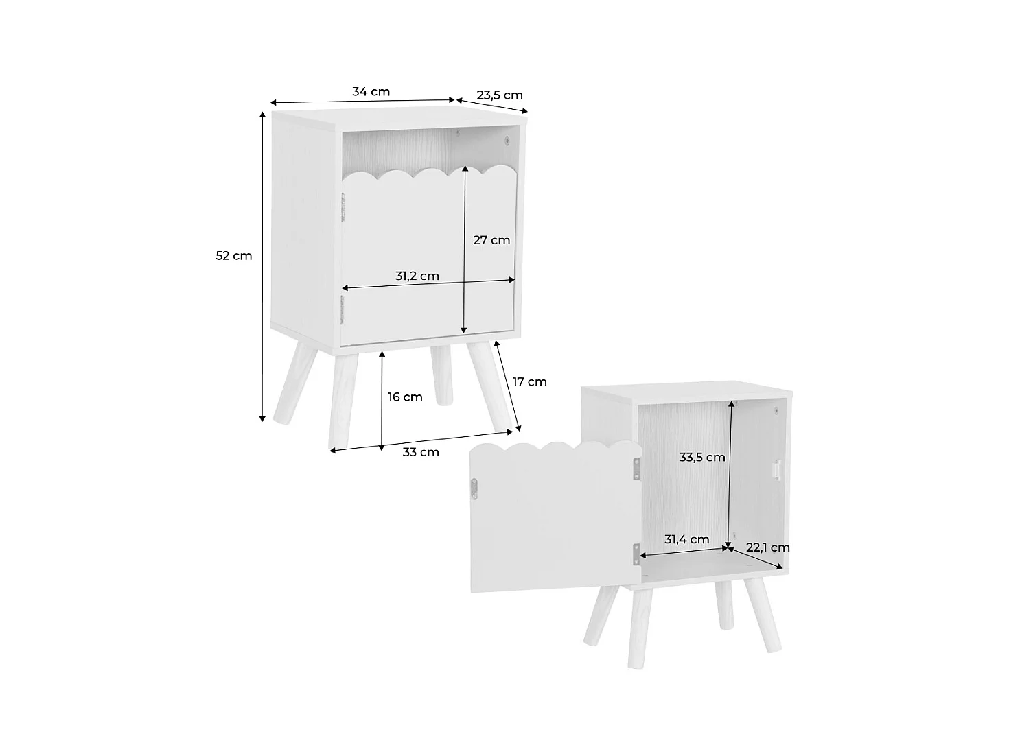 Table de chevet enfant décor bois vert 1 porte. pieds bois de pin - 34 x 23.5 x 52 cm  - Azur