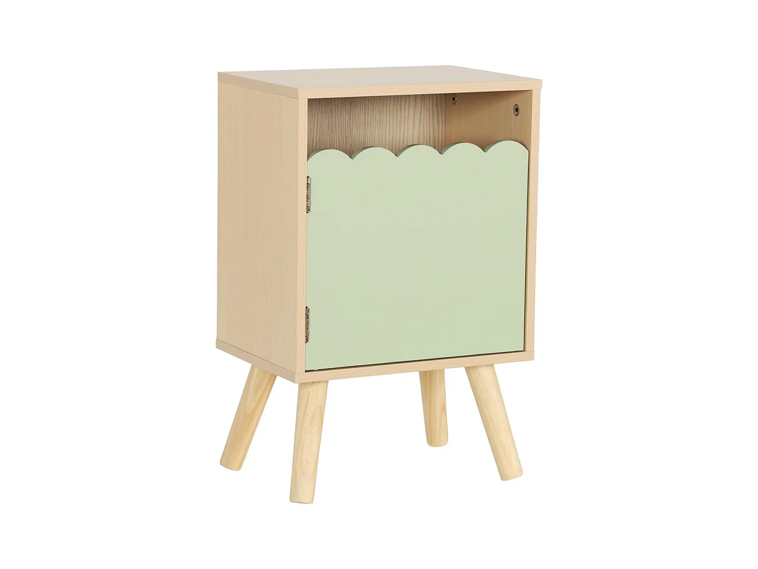 Table de chevet enfant décor bois vert 1 porte. pieds bois de pin - 34 x 23.5 x 52 cm  - Azur