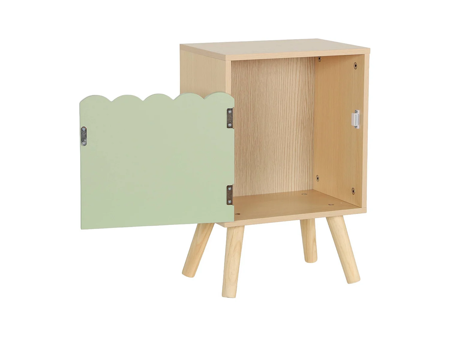 Table de chevet enfant décor bois vert 1 porte. pieds bois de pin - 34 x 23.5 x 52 cm  - Azur