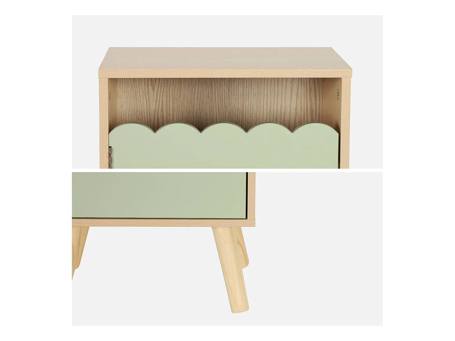 Table de chevet enfant décor bois vert 1 porte. pieds bois de pin - 34 x 23.5 x 52 cm  - Azur