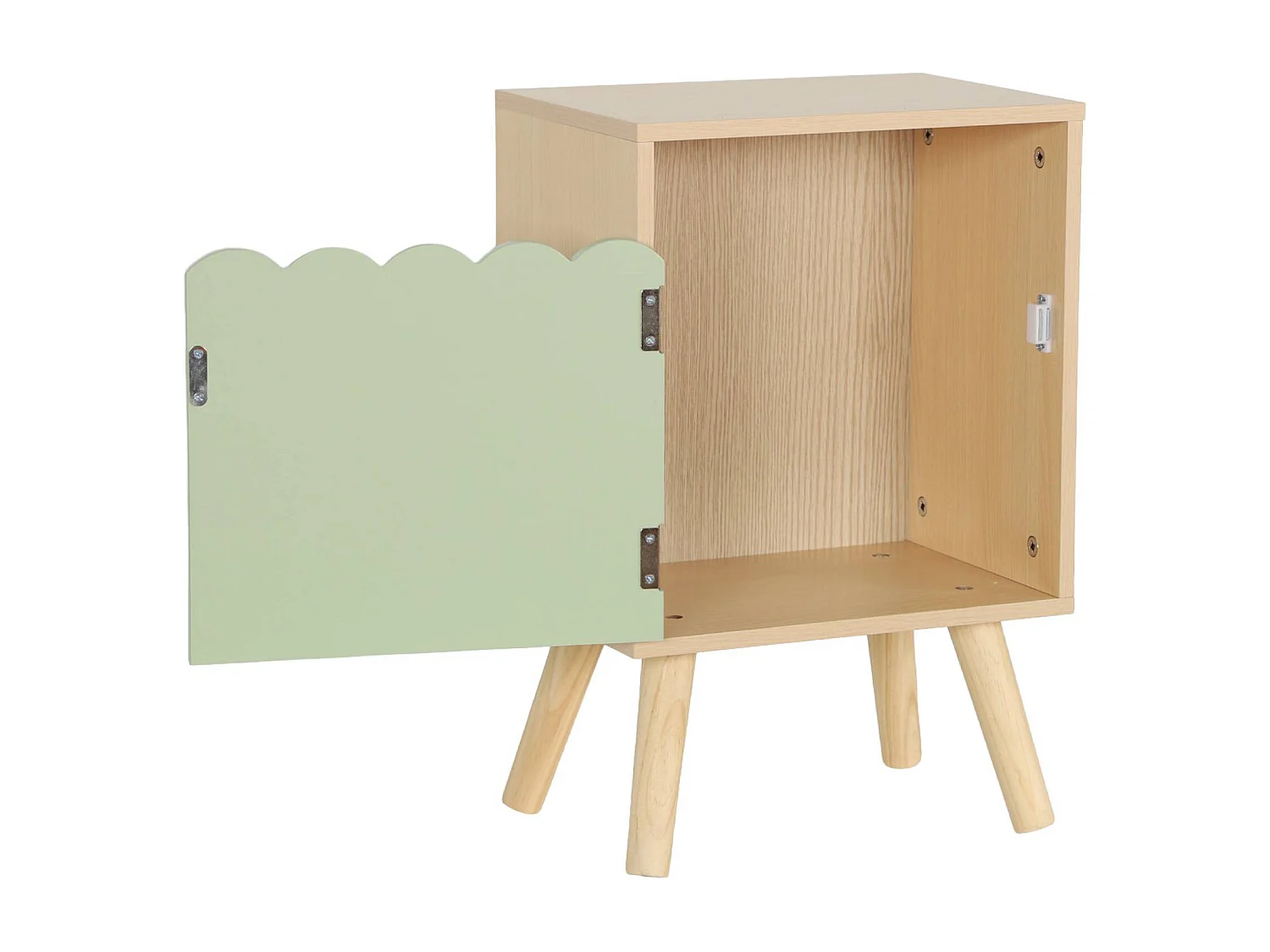 Table de chevet enfant décor bois vert 1 porte. pieds bois de pin - 34 x 23.5 x 52 cm  - Azur