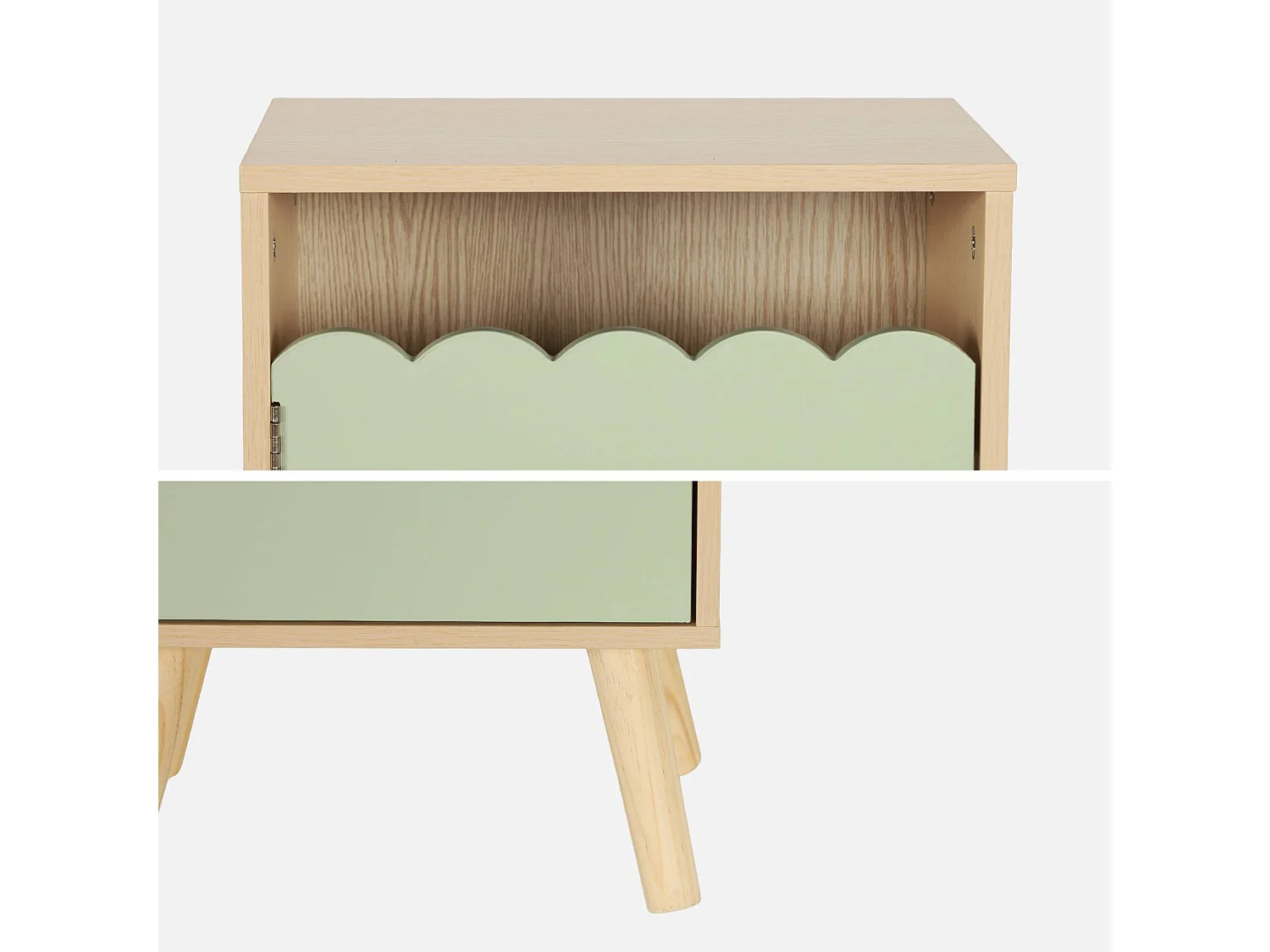 Table de chevet enfant décor bois vert 1 porte. pieds bois de pin - 34 x 23.5 x 52 cm  - Azur
