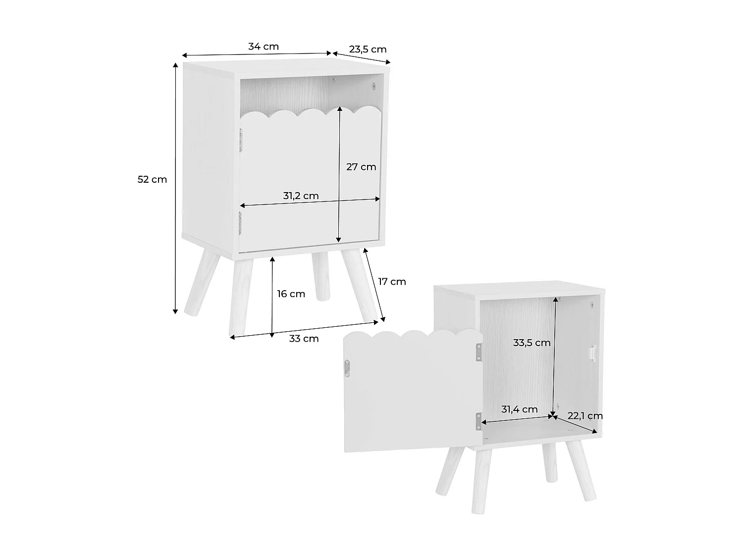 Comodino per bambini decorazione legno 1 anta, verde