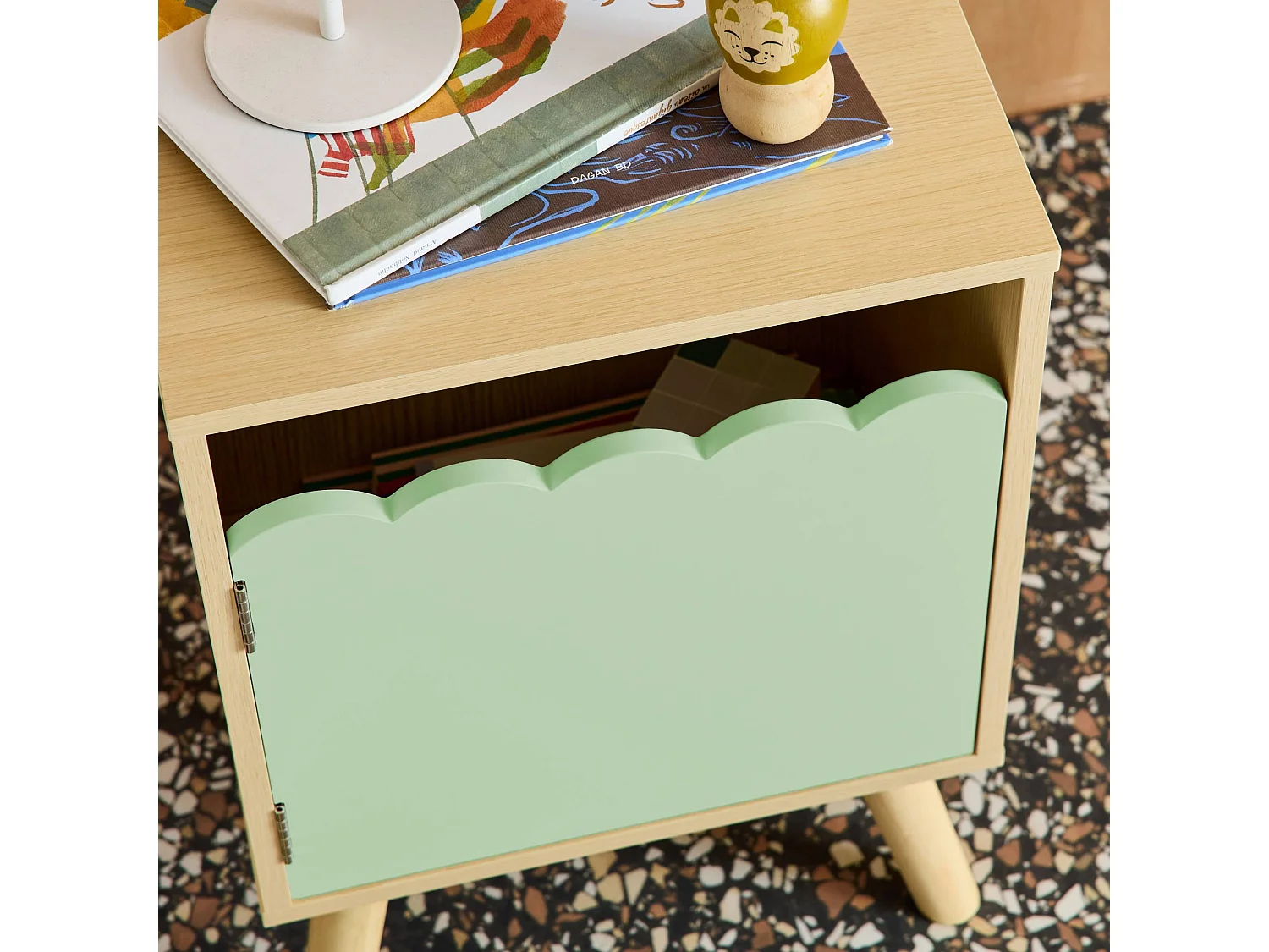Comodino per bambini decorazione legno 1 anta, verde