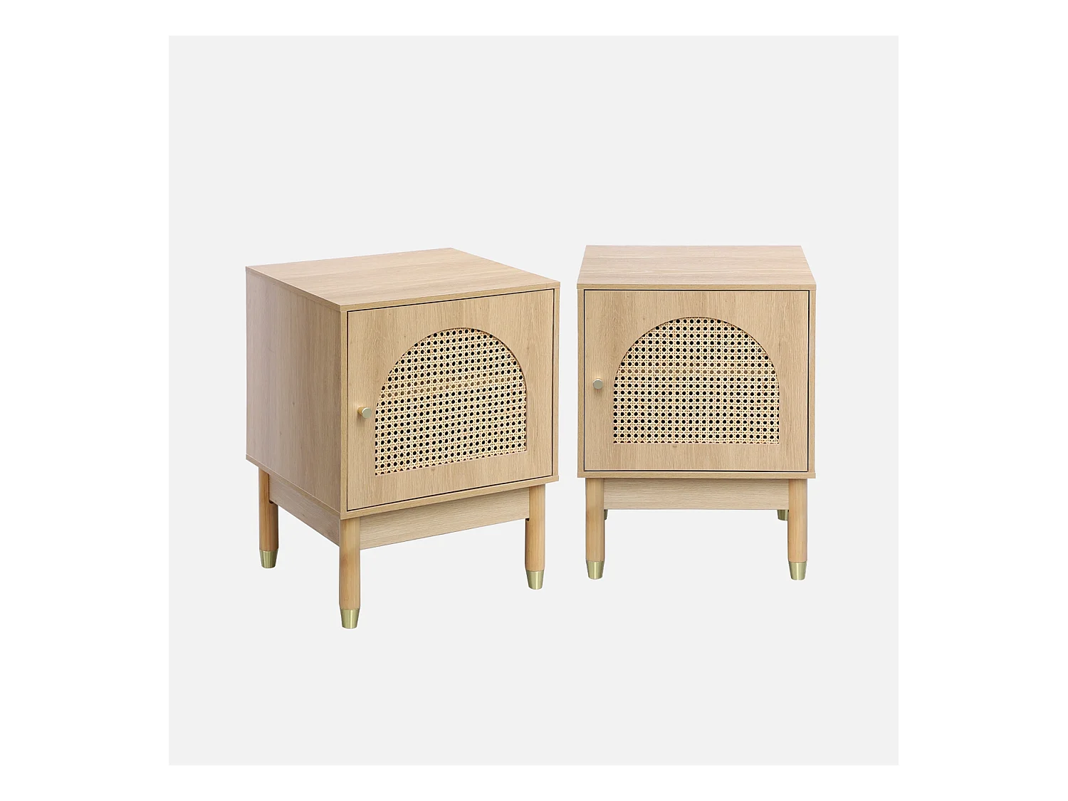 Lot de 2 tables de chevet bohème bois et cannage naturel 1 porte 45 x 40 x 60 cm - Judith