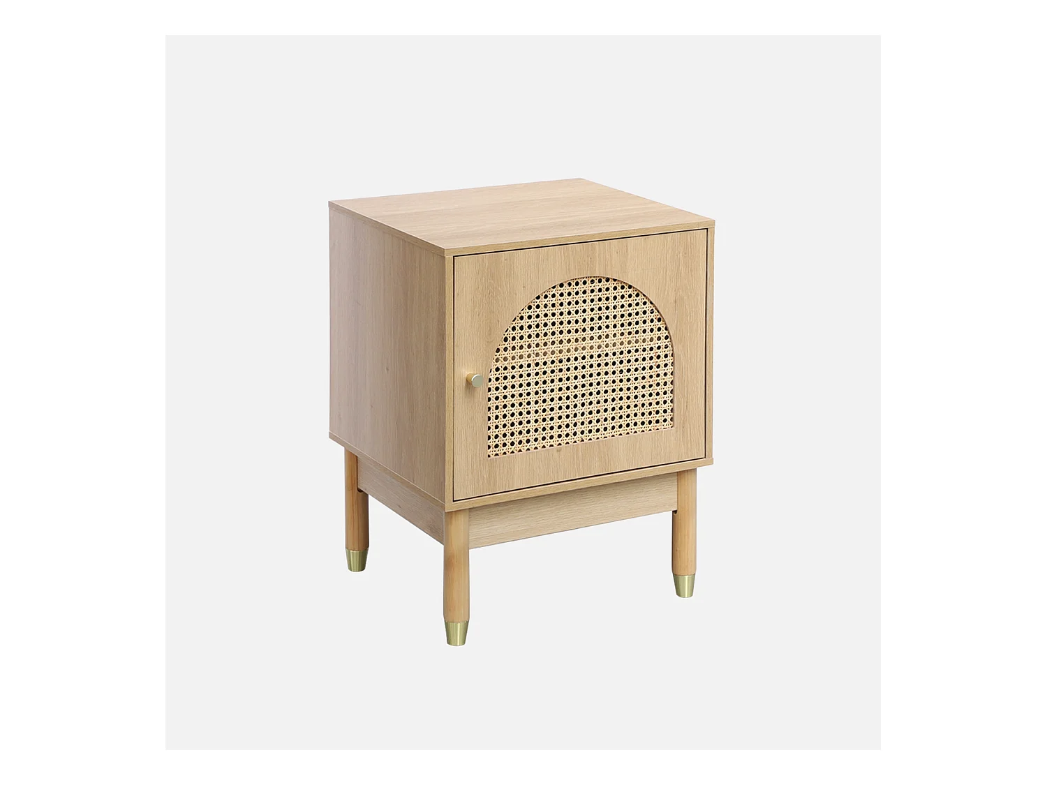 Lot de 2 tables de chevet bohème bois et cannage naturel 1 porte 45 x 40 x 60 cm - Judith