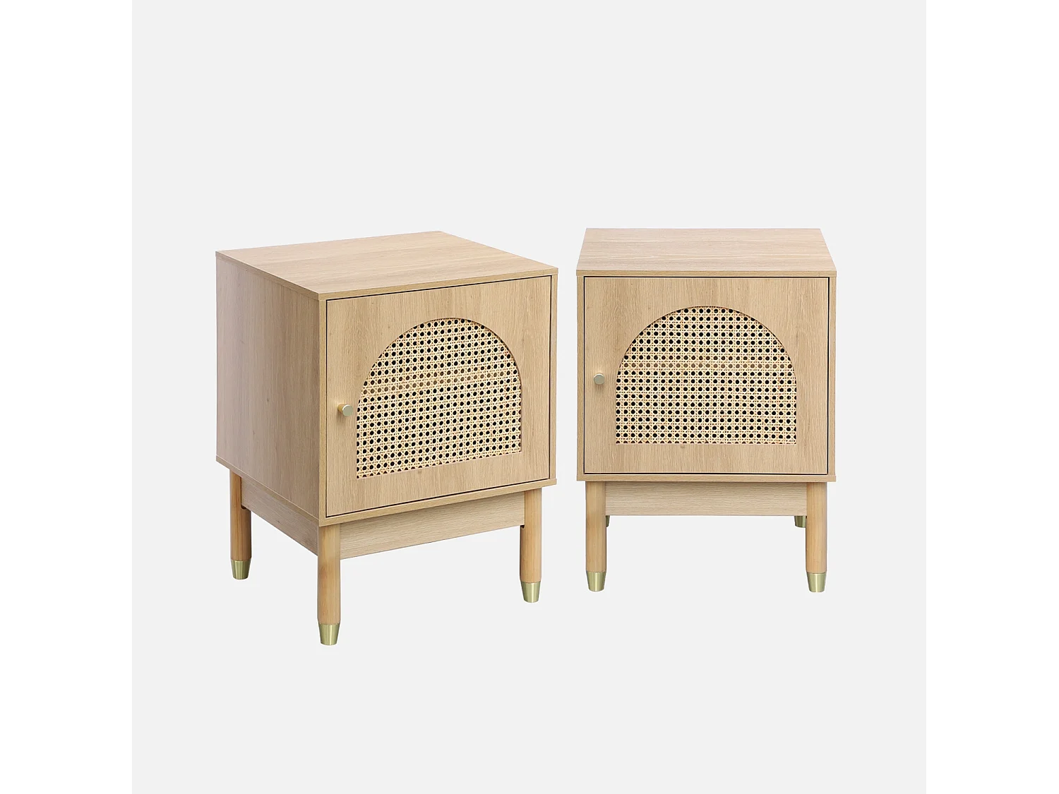 Lot de 2 tables de chevet bohème bois et cannage naturel 1 porte 45 x 40 x 60 cm - Judith