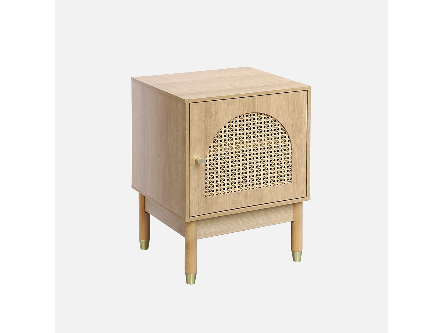 Lot de 2 tables de chevet bohème bois et cannage naturel 1 porte 45 x 40 x 60 cm - Judith