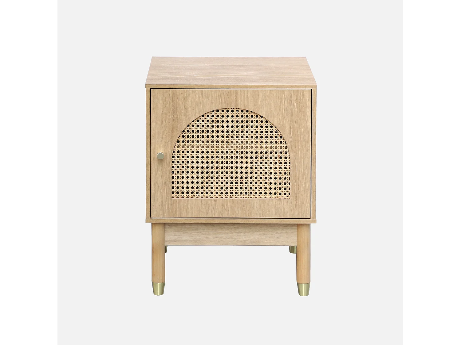 Lot de 2 tables de chevet bohème bois et cannage naturel 1 porte 45 x 40 x 60 cm - Judith