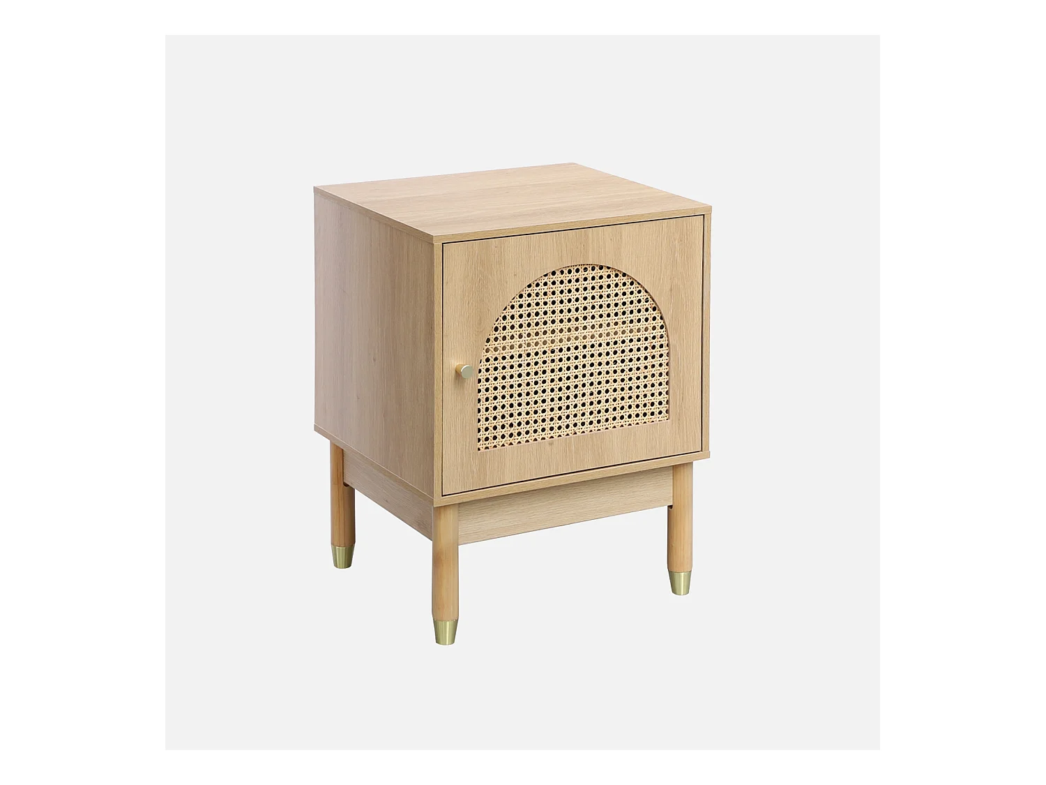 Table de chevet bohème bois et cannage naturel 1 porte 45 x 40 x 60 cm - Judith