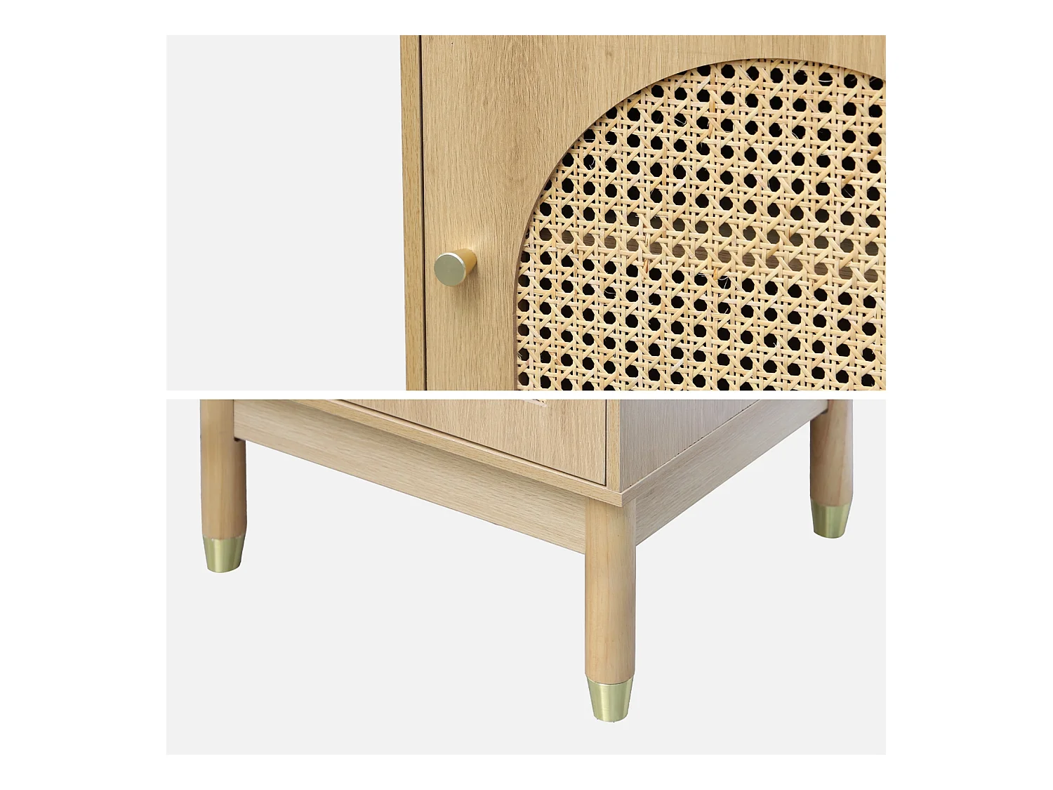 Table de chevet bohème bois et cannage naturel 1 porte 45 x 40 x 60 cm - Judith