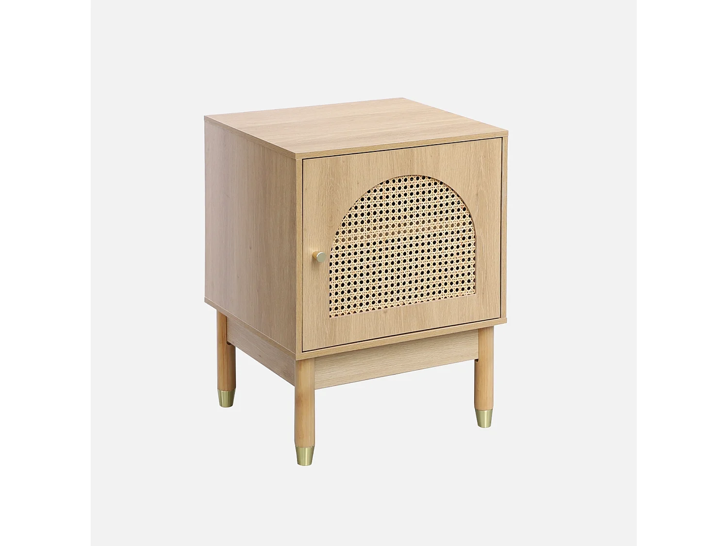 Table de chevet bohème bois et cannage naturel 1 porte 45 x 40 x 60 cm - Judith