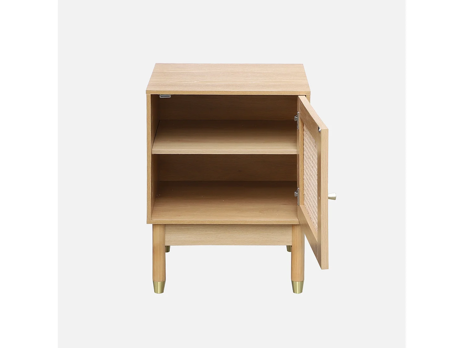 Table de chevet bohème bois et cannage naturel 1 porte 45 x 40 x 60 cm - Judith