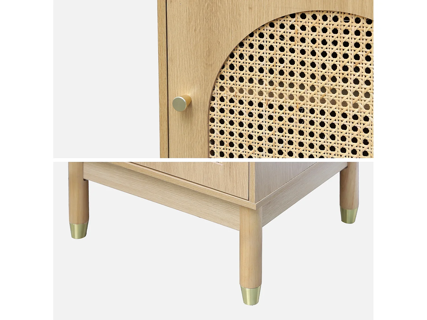 Table de chevet bohème bois et cannage naturel 1 porte 45 x 40 x 60 cm - Judith