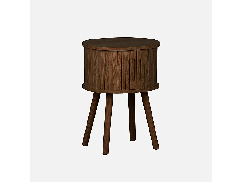 Tavolino da notte scandinavo con decorazioni in legno, 2 porte