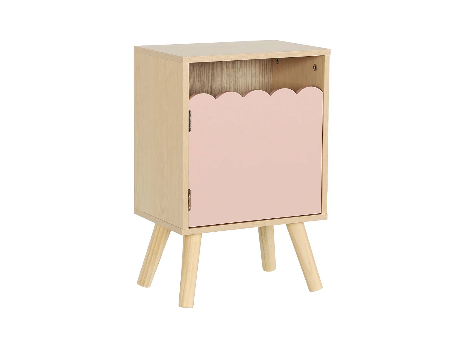 Table de chevet enfant décor bois rose 1 porte. pieds bois de pin - 34 x 23.5 x 52 cm  - Azur