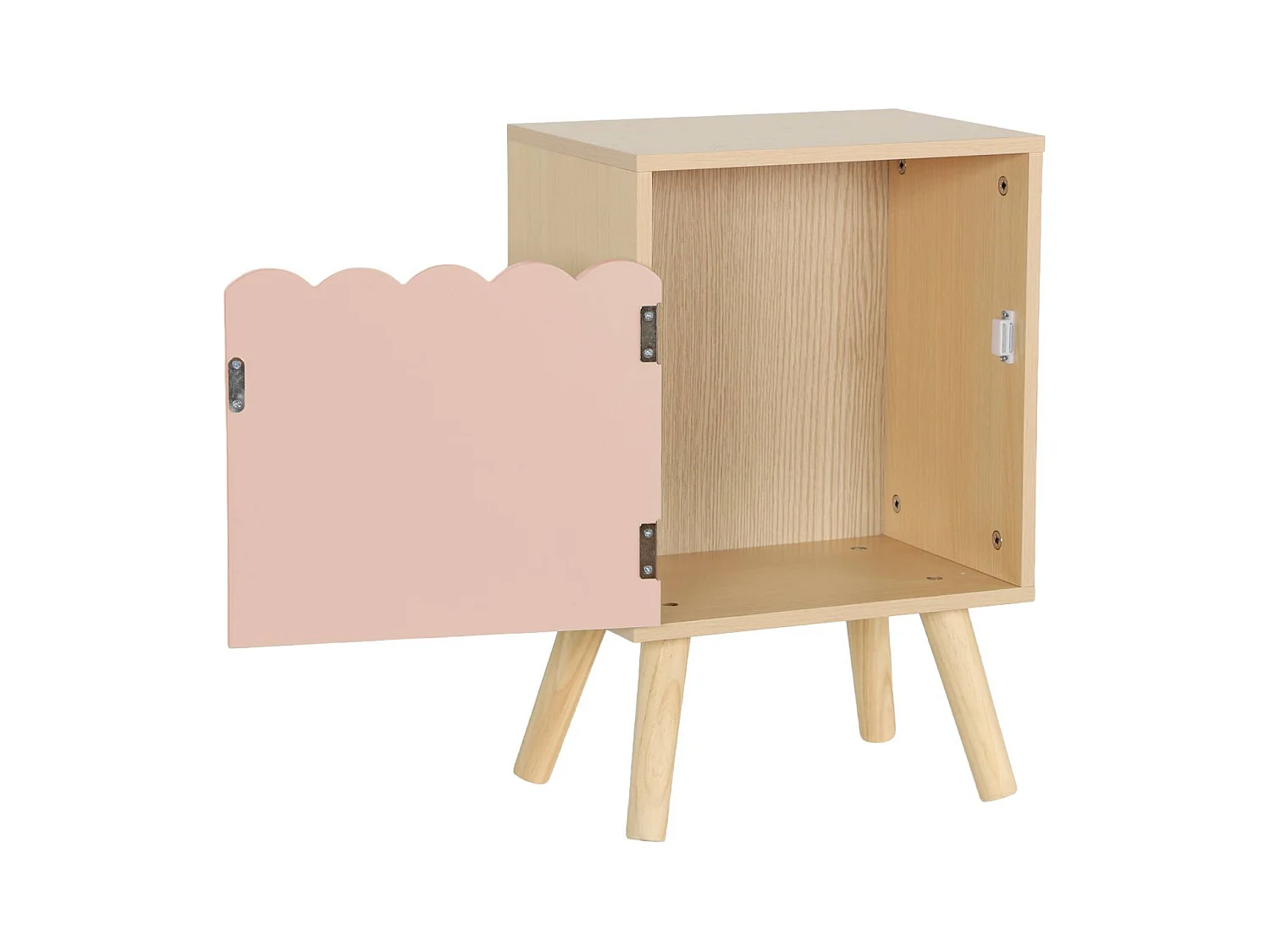 Table de chevet enfant décor bois rose 1 porte. pieds bois de pin - 34 x 23.5 x 52 cm  - Azur