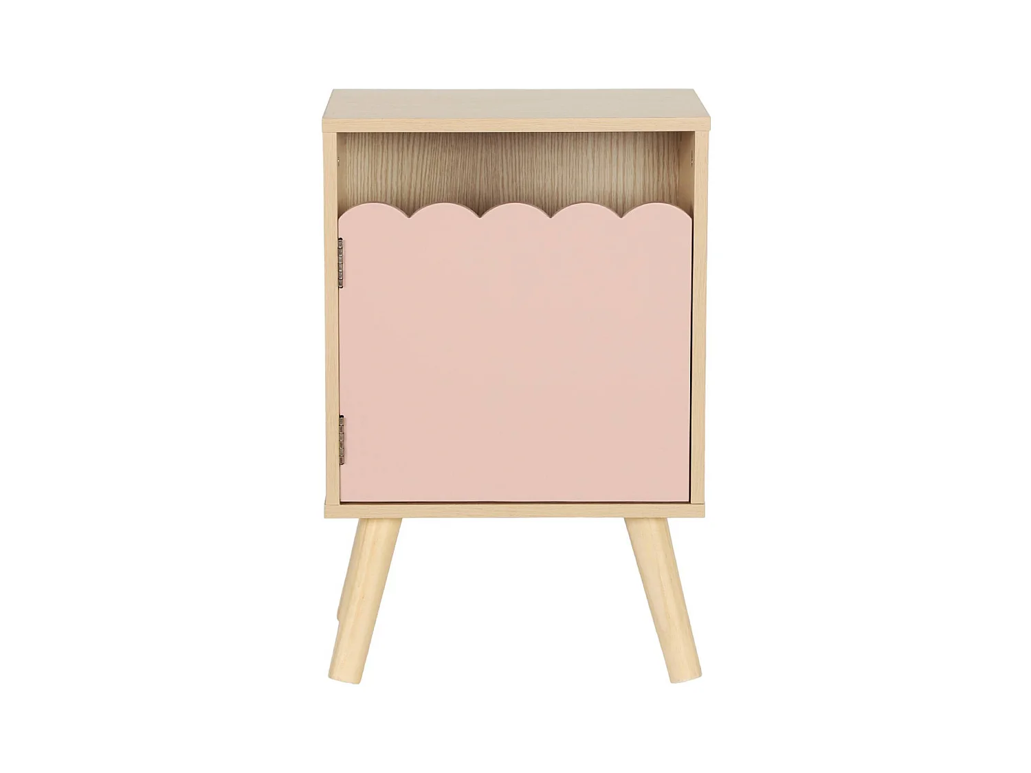 Table de chevet enfant décor bois rose 1 porte. pieds bois de pin - 34 x 23.5 x 52 cm  - Azur