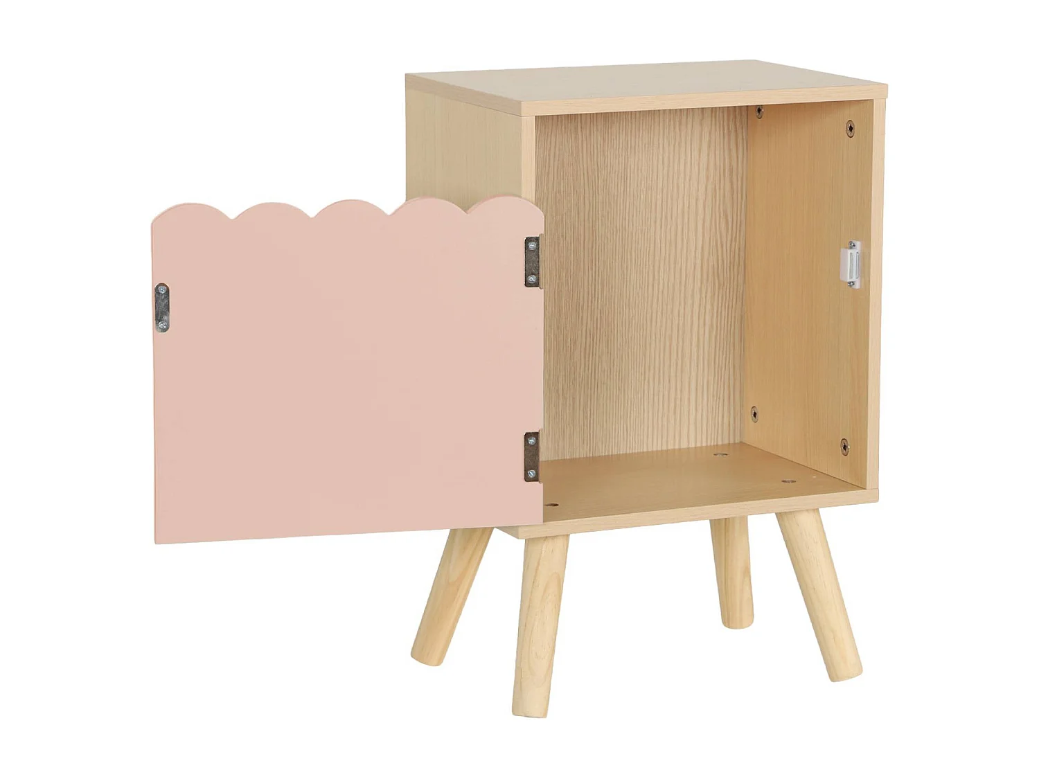 Table de chevet enfant décor bois rose 1 porte. pieds bois de pin - 34 x 23.5 x 52 cm  - Azur