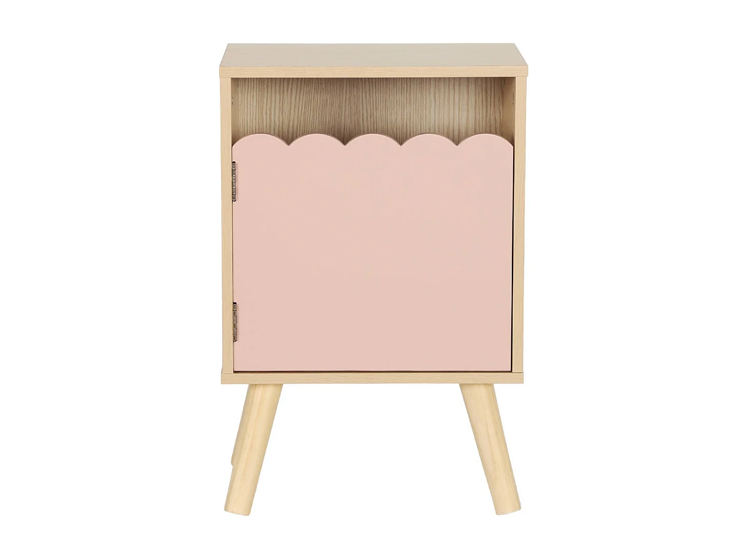 Table de chevet enfant décor bois rose 1 porte. pieds bois de pin - 34 x 23.5 x 52 cm  - Azur