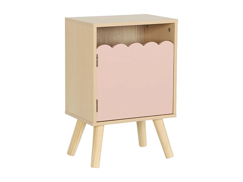 Table de chevet enfant décor bois rose 1 porte. pieds bois de pin - 34 x 23.5 x 52 cm  - Azur