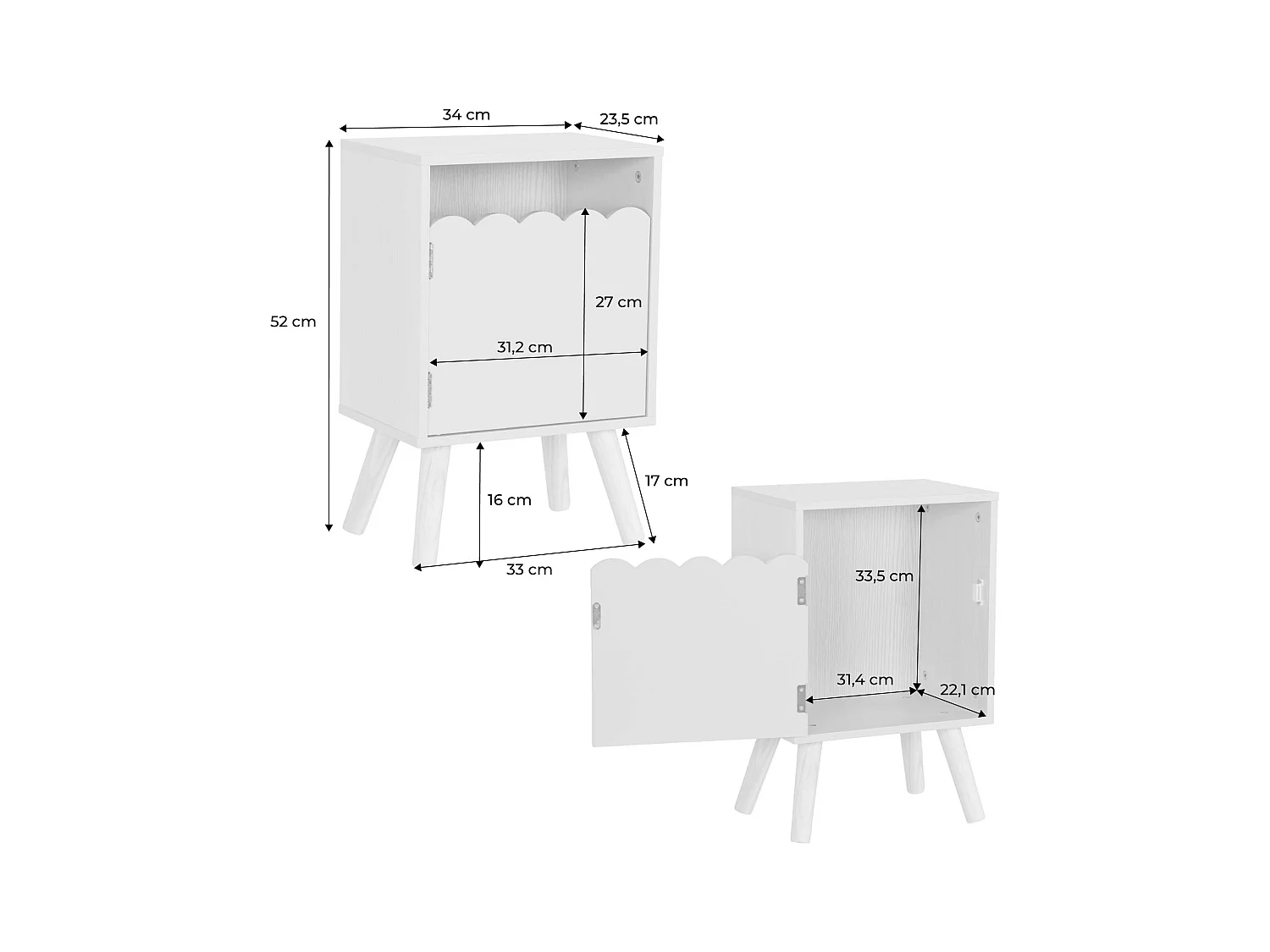 Table de chevet enfant décor bois naturel 1 porte. pieds bois de pin - 34 x 23.5 x 52 cm  - Azur
